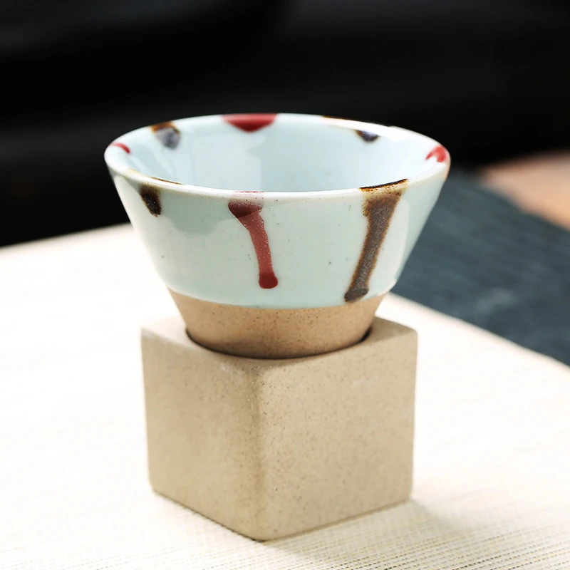 1pc Retro Japanese Triangular Cone Shape Pottery Tea Coffee Cup Pull Ceramic Mug Rough Latte Porcelain Cup For Home Office