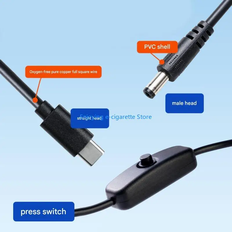 USB C to 12V 5.5X2.1Mm PD Triggers Cable with Switches for LED Light Fan Power Y4QF