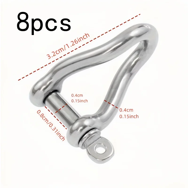 8Pcs 4mm Twisted Rotating Connecting Shackle, Stainless Steel, Multi-Use for Cruise, Outdoor Gear & Bag Hanging