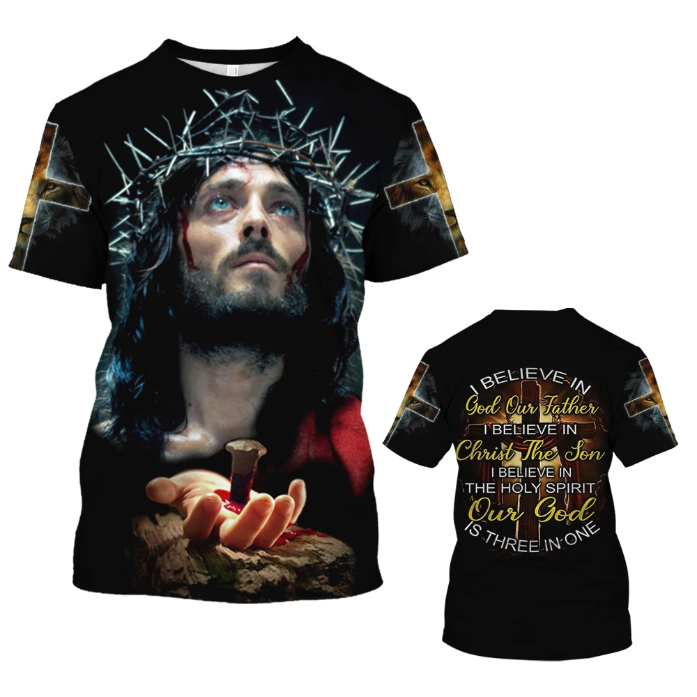 Christian Jesus Men's T Shirt Top 3D Print Oversized Short Sleeve Tees Harajuku Streetwear Summer Fashion Clothes Loose Pullover