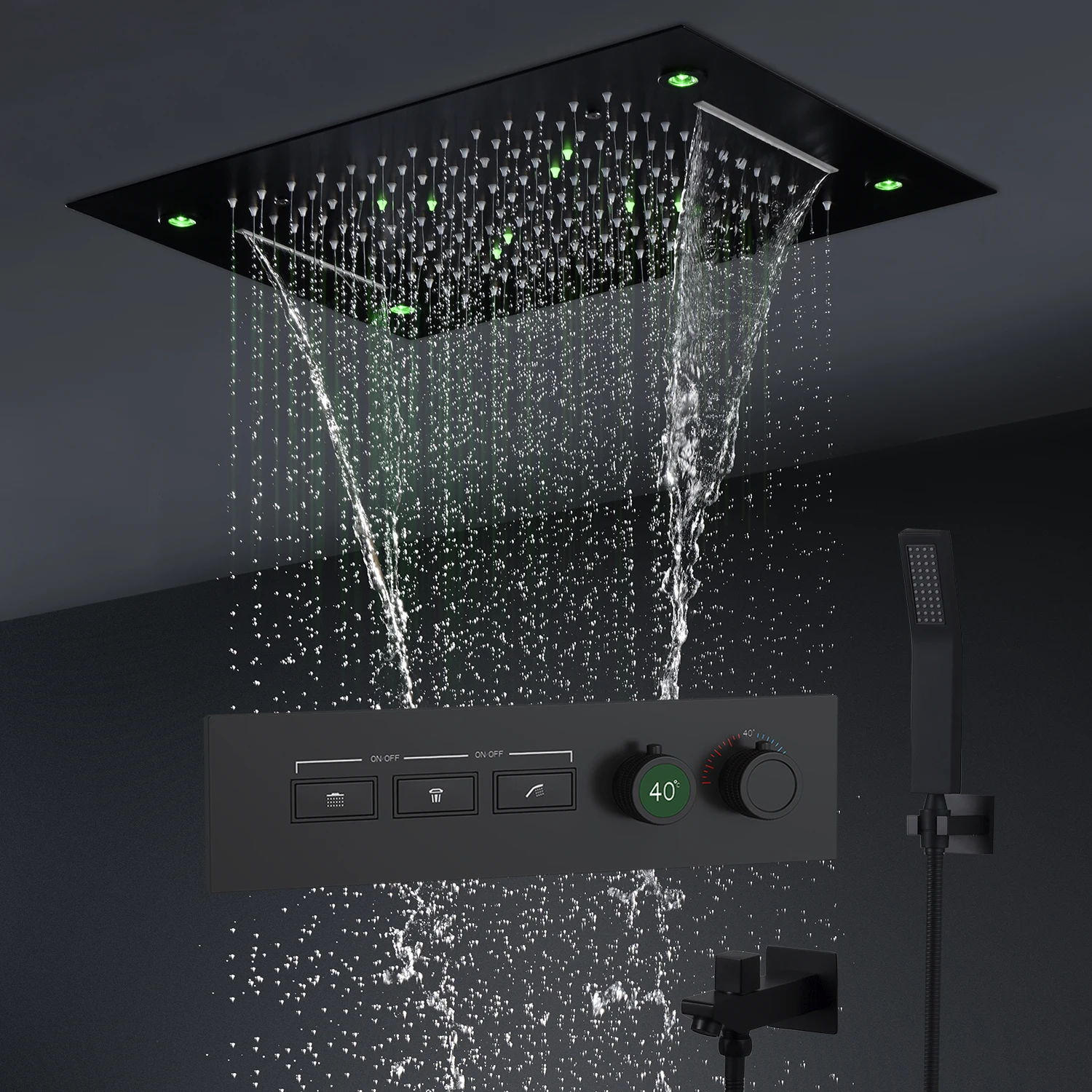 Imagem -03 - Black Led Shower Head Faucet Conjunto para Banheiro Sistema de Chuvas Temperatura Constante Smart Digital Mixer Valve Kit Chuveiro Head 20 14in