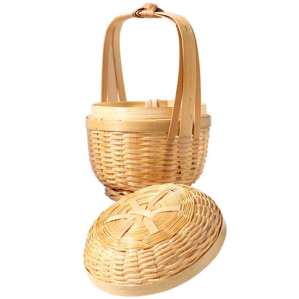 

Mini Bamboo Woven Basket Set H made Storage for Fruit Woven Basket With H Bread Food Kitchen Bedroom Decor