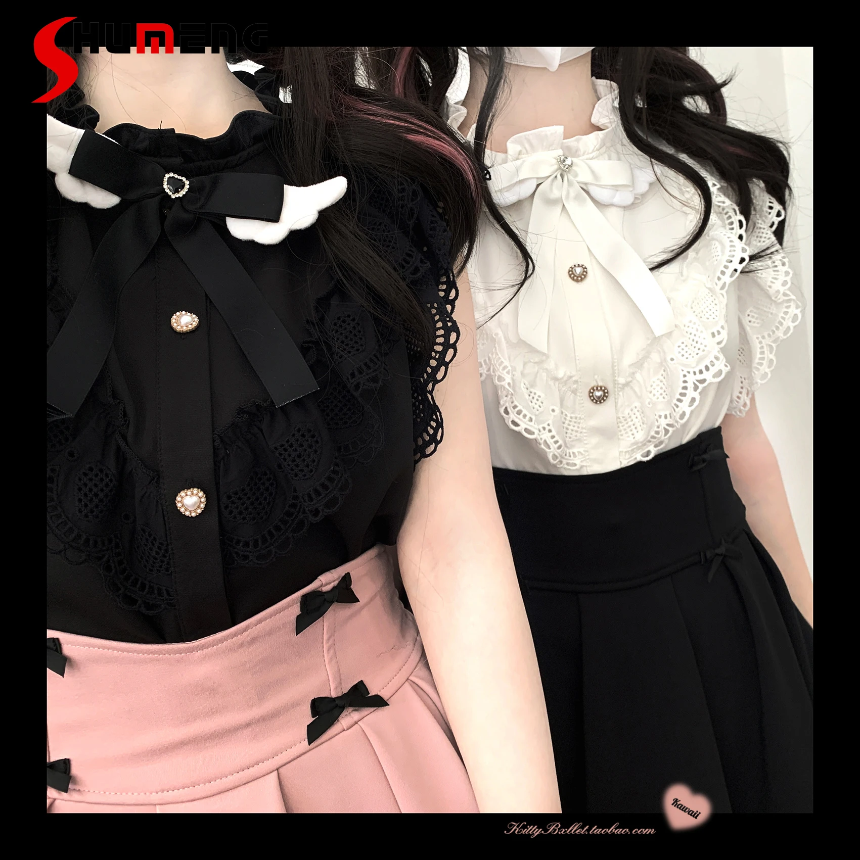 

Japanese Mine Style Mass-Produced Ruffles Stand Collar Sleeveless Lace Patchwork Single-Breasted Sweet Cute Shirts Tops Women