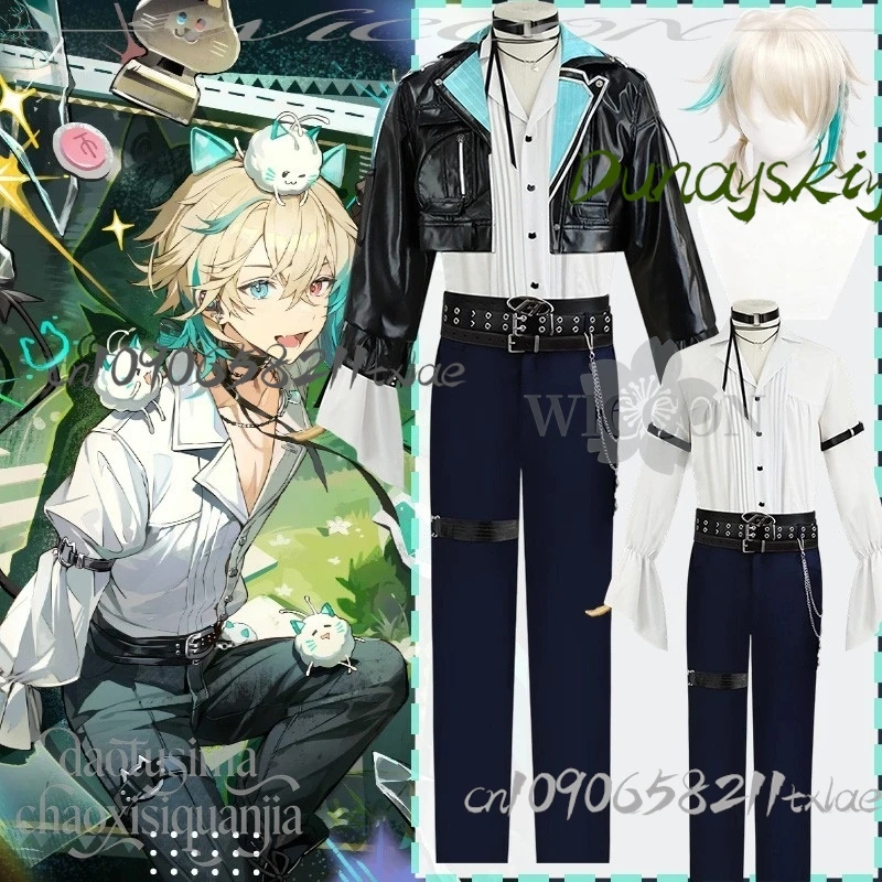 Shop1104340175 Store Vtuber VirtuaReal AZA play Youtuber tume Idol Stage Pu شورت أسود معطف قميص سروال حزام حفلة الهالوين