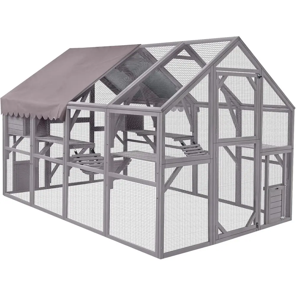 

Large Outdoor Cat Enclosure with Bridges, Walkways, Houses, and Roof Cover, 110