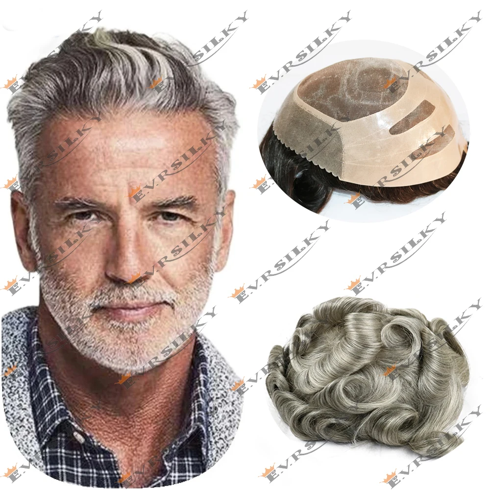 1B80 1B65 Grey Blonde Durable Bond Mono&Pu&NPU Male Wig Breathable Prosthesis 100% Human Hair Toupee For Men Exhuast System Unit