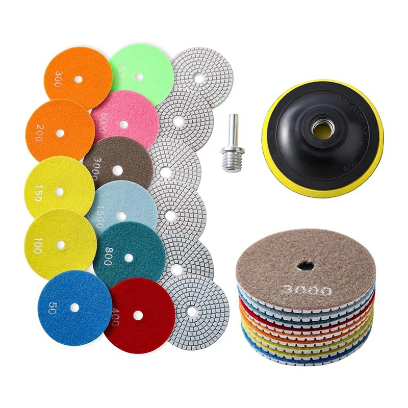 A21I-13Pcs Diamond Polishing Pads Set,50-8000 Grit Pads,Wet/Dry Polish Kit With Backer Pad For Drill Grinder Rock Polisher