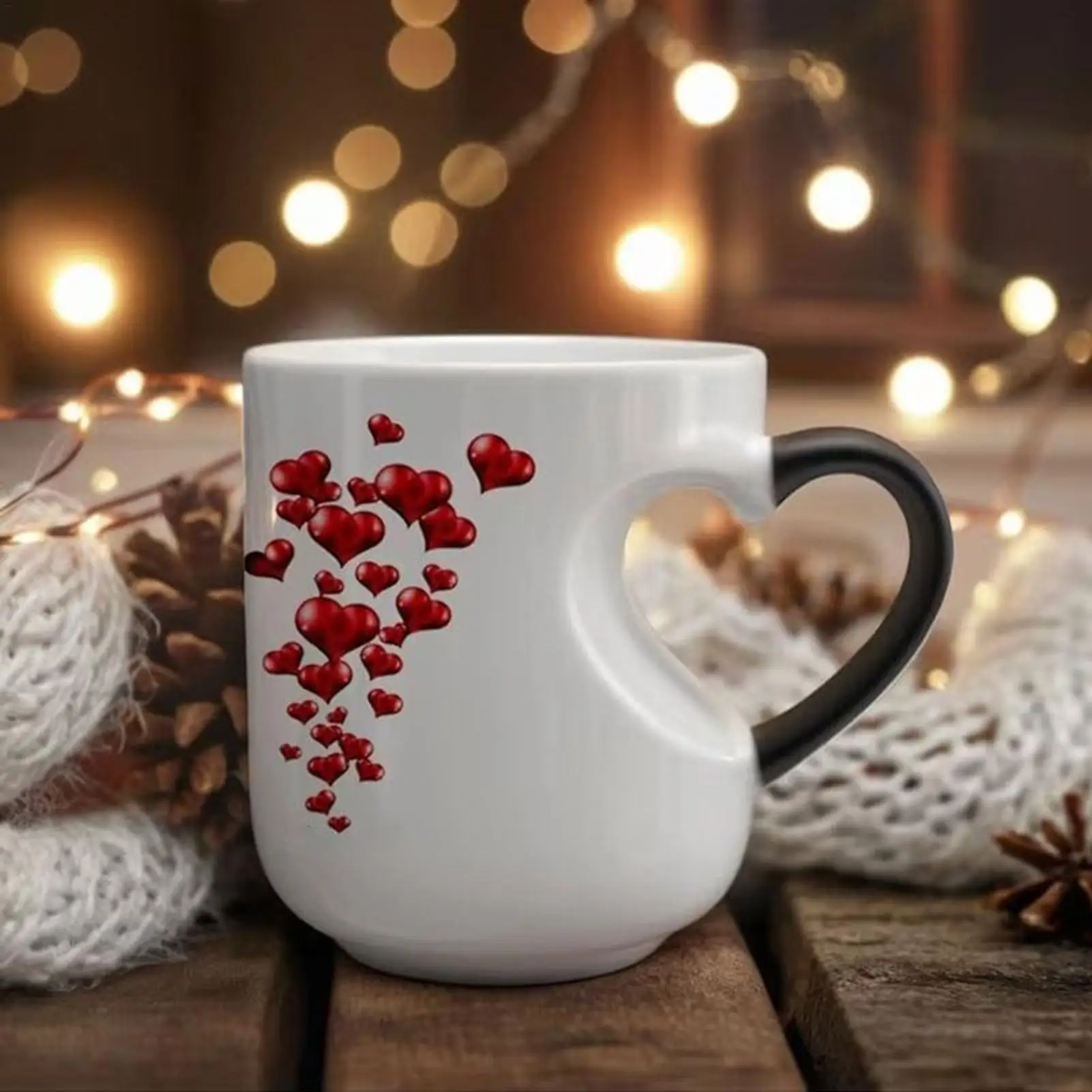 Heart Shape Color Change Mug Ceramic Heat Activated Mug Milk Juice Cup for Women Men Kids Family Workplace Home Dorm