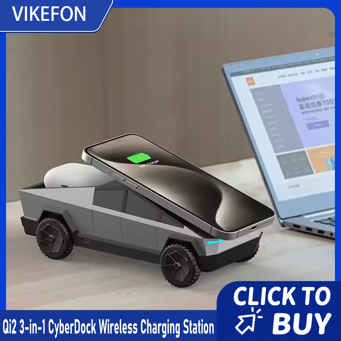 VIKEFON Desktop Stand Qi2 3-in-1 CyberDock Wireless Charging Station for IPhone16 15 14 13 12 Pro Max, AirPods, IWatch