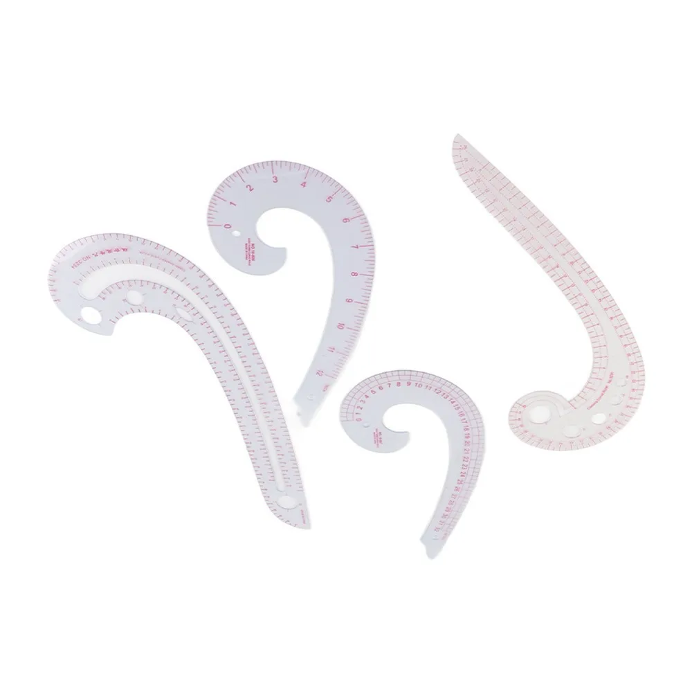 4pcs Durable Lightweight French Curve Ruler Plastic Comma Shaped Dressmaking Yardstick Sewing Trimming Ruler For Tailors