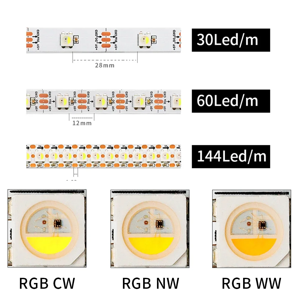 

SK6812 RGBW RGBWW LED strip 4 in 1 (similar to WS2812B) independently addressable Led light programmable SPI magic pixel DC5V