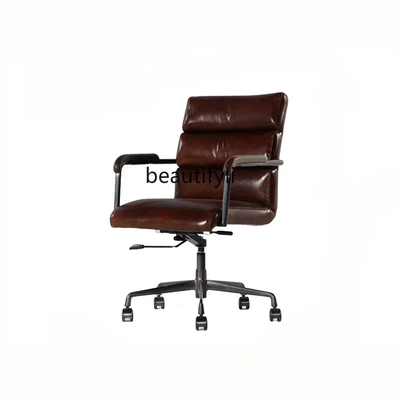 

American retro all-leather computer chair office chair light luxury boss chair office