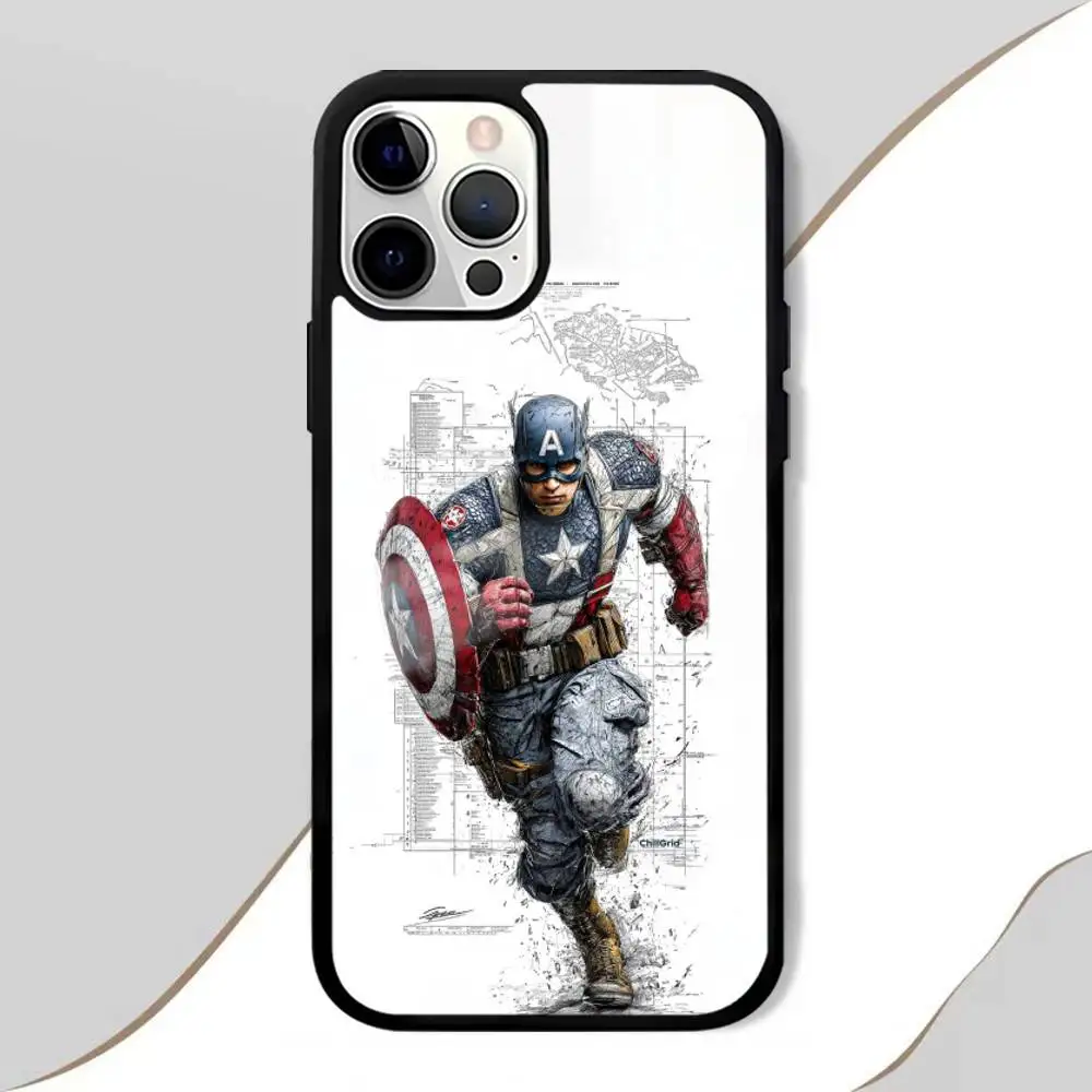 Чехол для телефона «Капитан Америка» Sketch Hero для iPhone 16, 15, 14, 13, 12, 11 Pro Max Plus Mini Plus, жесткая зеркальная поверхность, защита Funda