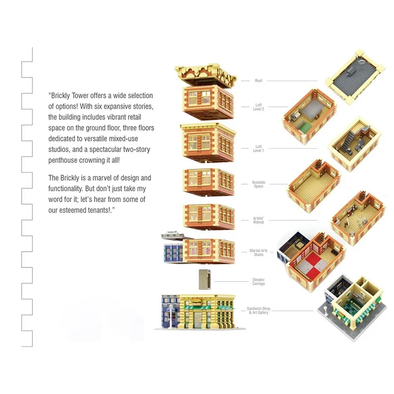 Bloques de construcción Moc City Street View Brickly Tower ​ ​ ​ ​ ​ ​ ​ Casa ladrillos modelo DIY montaje juguete de construcción vacaciones regalo de cumpleaños