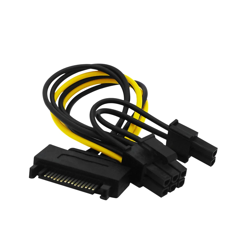 Cable adaptador de alimentación para minería BTC, fuente de alimentación SATA de 15 pines a 8 pines (6 + 2), 20cm, PCI-E SATA