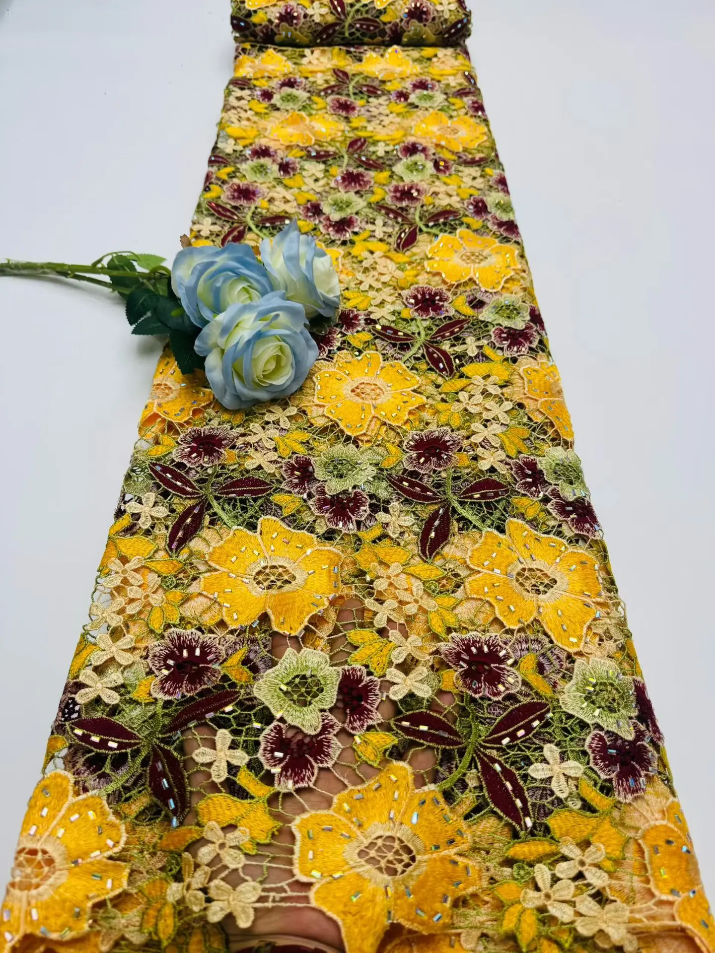 Luxury African Lace Fabric 2026 High Quality Lace Stone Embroidery Chiffon French Lace For Nigerian Wedding Dress 5 Yard Hm239-1