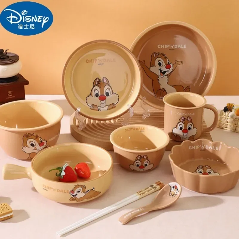 New Disney Chichiti Ceramic Lace Bowl Cute Beauty Home Supplies Breakfast Salad Bowl Ceramic Noodle Bowl Chopstick Holiday Gift