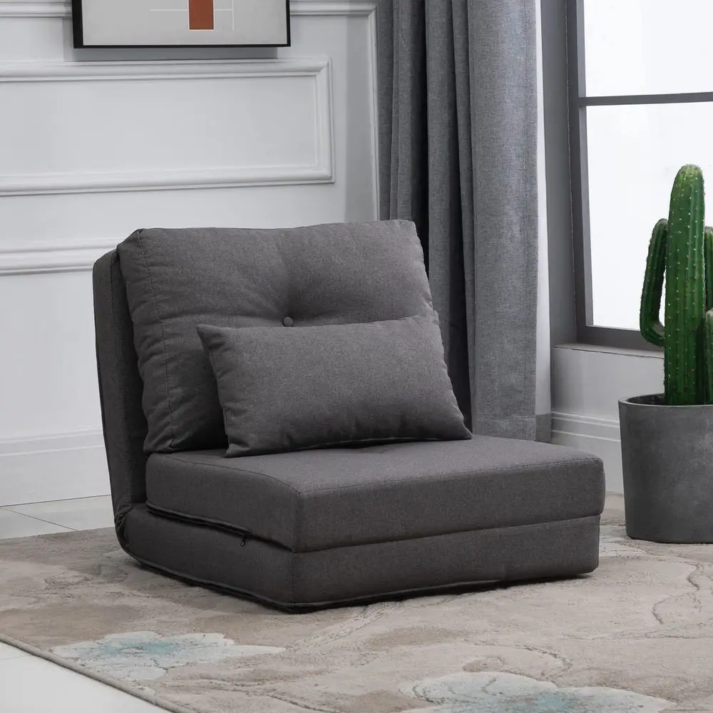 

Convertible Flip Chair, Floor Lazy Sofa, Folding Upholstered Couch Bed with Adjustable Backrest, Metal Frame and Pillows for Li