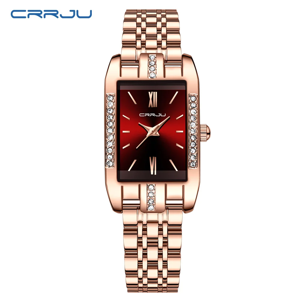 CRRJU Luxury Square Watch for Woman Waterproof Stainless Steel Ladies Quartz Watch Dress Elegant Women Watches Fashion reloj