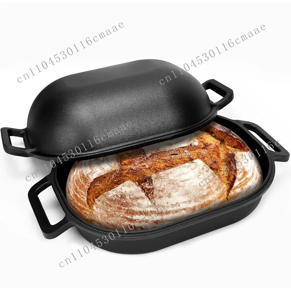 Pre-seasoned eco-friendly combination cookware cast iron oval Dutch oven bread pan for yeast bread baking