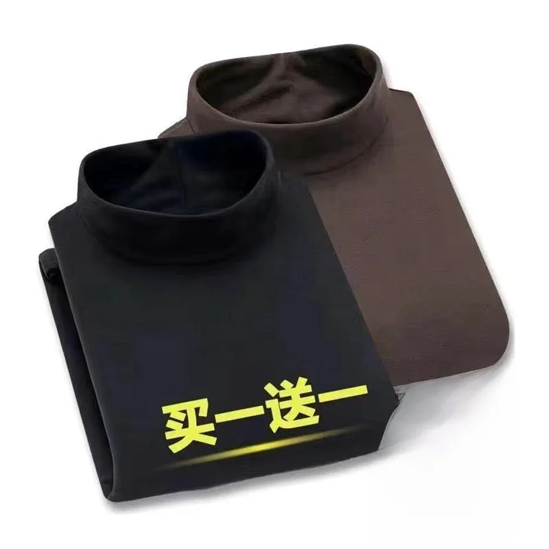 Herren Winter Fce Lined f High Collar Long Sve T-Shirt Mid Ne Base Irt Doppelseitiger deutscher Samt Selbsterwärmende Un...