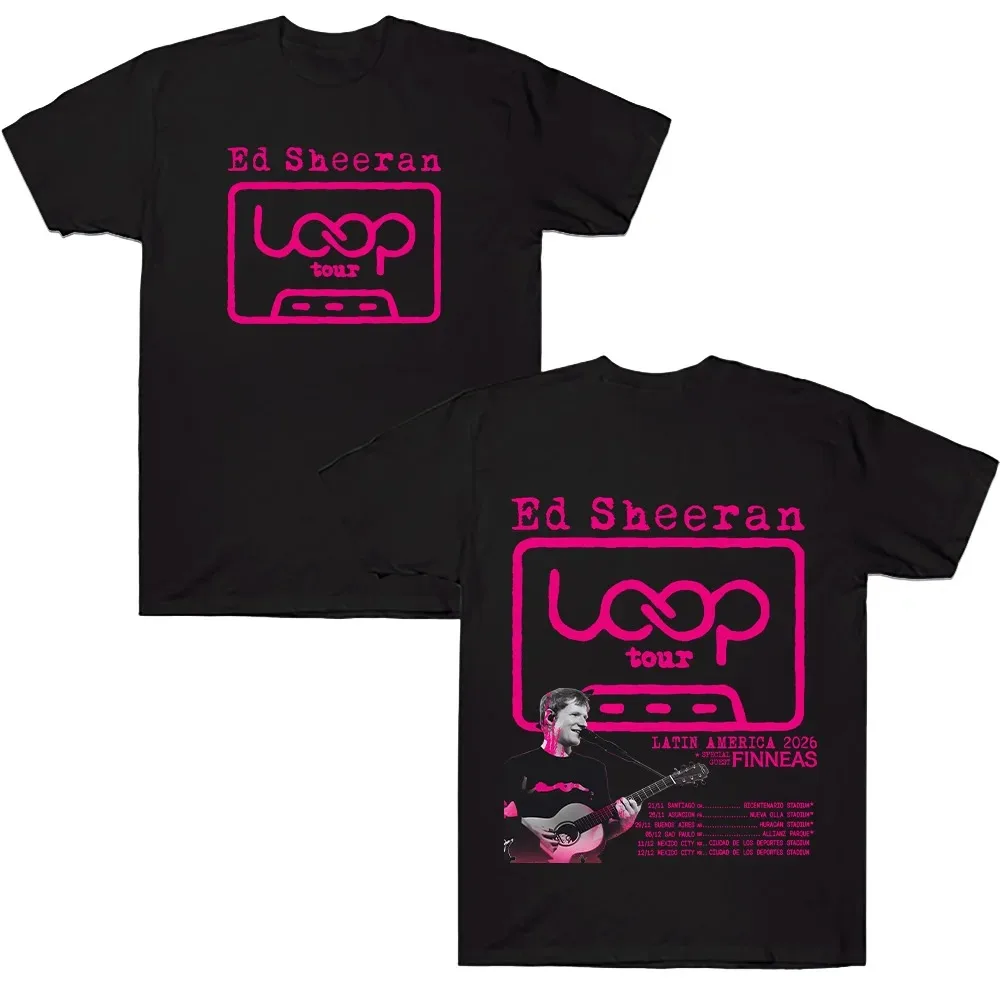 Camiseta de Moda de Algodón para Hombre y Mujer, Casual, Holgada, de Manga Corta, Ed Sheeran Loop Tour LATIN AMERICA 2026, Camiseta con Estampado Gráfico Extra Grande