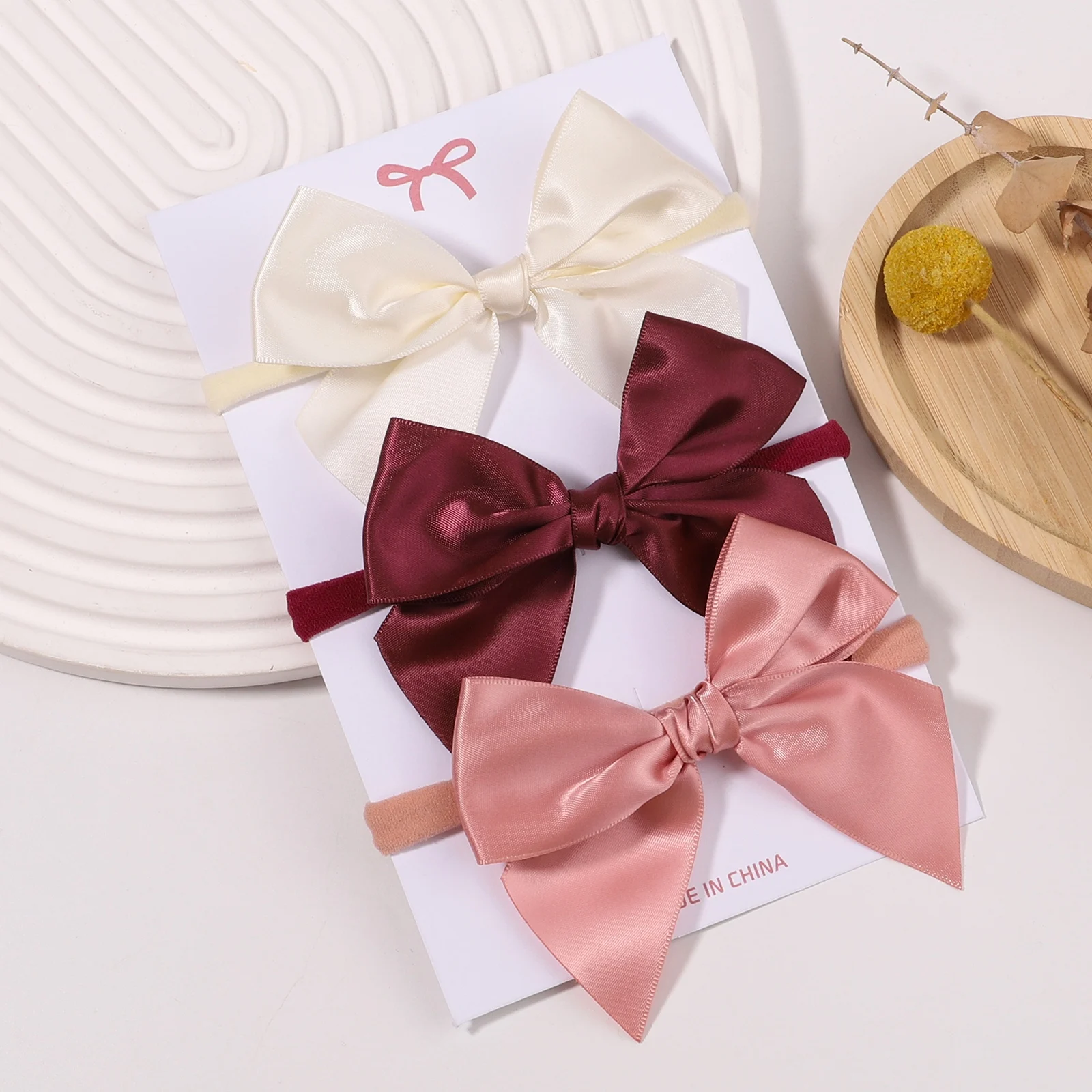 3Pcs Baby Bows Headband Nylon Satin Hair Bands for Cute Girls Hairbands Newborn Toddler Headwear Kids Hair Accessories Wholesale