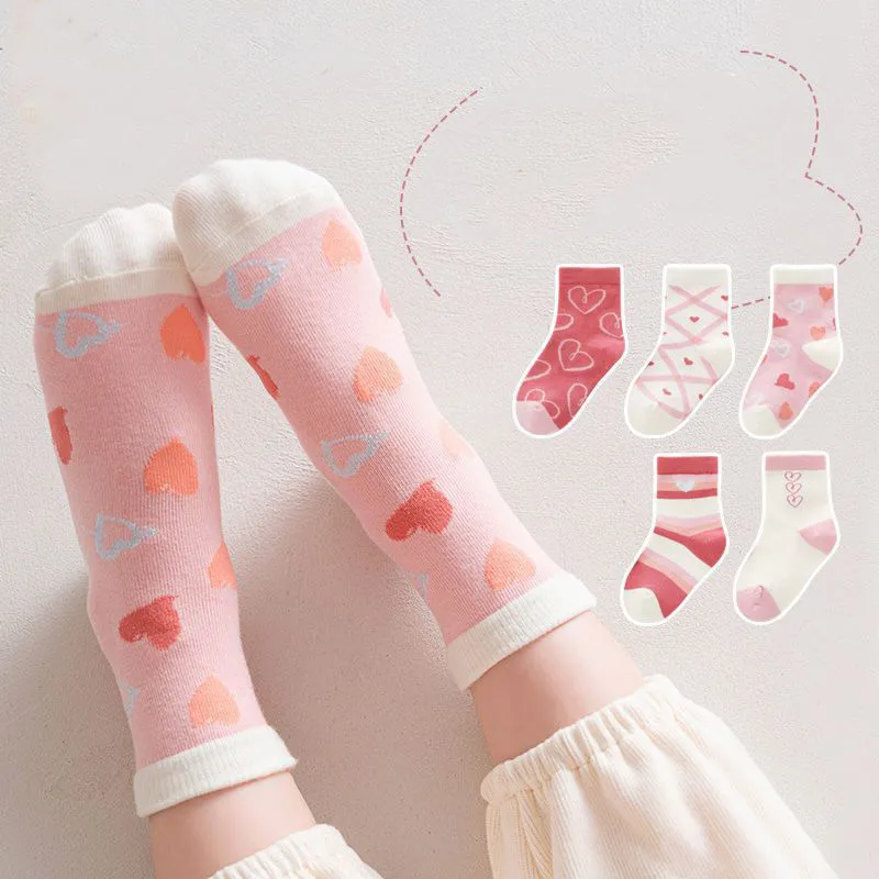 5Pair Spring Autumn Children Mid Tube Socks Cartoon Print Kids Cotton Sock 0-5year Baby Footwear Sweat Absorption Breathable Sox
