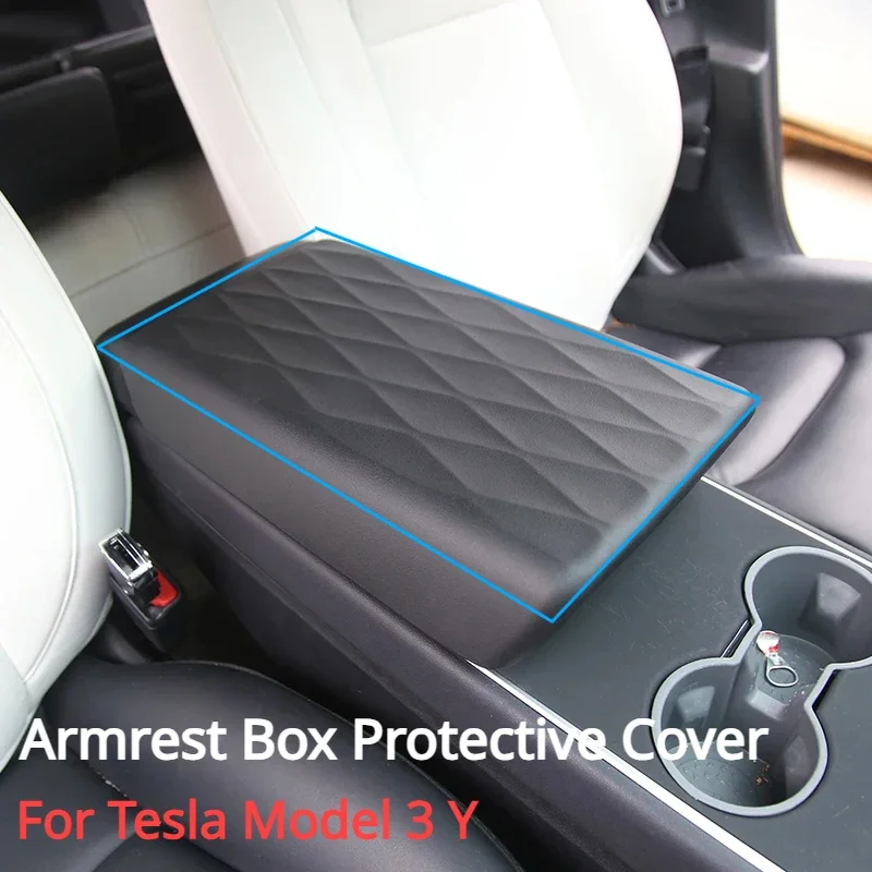 Armrest Box Cover for Tesla Model 3 Y Armrest Box Center Console Protective Cover TPE Snap-in Installation Modely Accessories