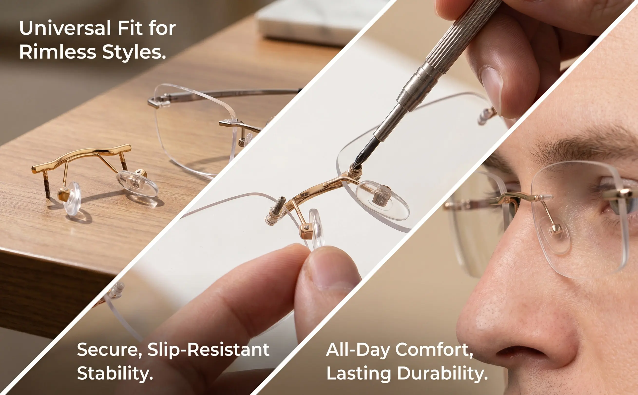 3Pcs Frameless Nose Bridge Holder for Glasses Precision Single Hole Rimless Glasses Nose Cushion Metal Eyeglass Pads Non Slip
