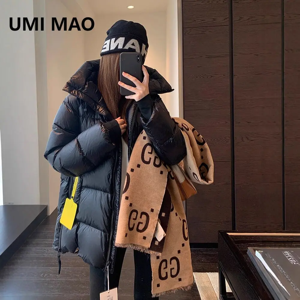 UMI MAO 95 الأبيض بطة أسفل الدافئة سميكة منتصف طول مقنعين أسفل سترة للنساء الخريف الشتاء معطف فام