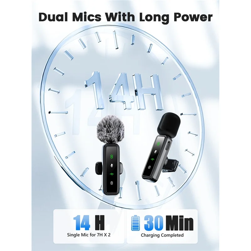 BTLIFE-Mini bezprzewodowy mikrofon krawatowy z wyświetlaczem LED, mikrofon krawatowy 3 w 1 do aparatu Iphone/Android