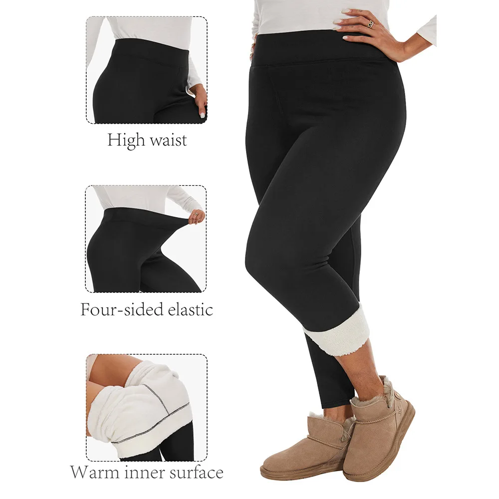 

Winter Fleece Leggings Women High Waist White Fleece Warm Thickened Elastic Leggings