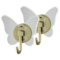 2Pcs Butterfly Adhesive Hooks Wall Mount Key Bag Scarf Umbrella Towel Hooks for Bedroom Bathroom Kitchen Storage Decor