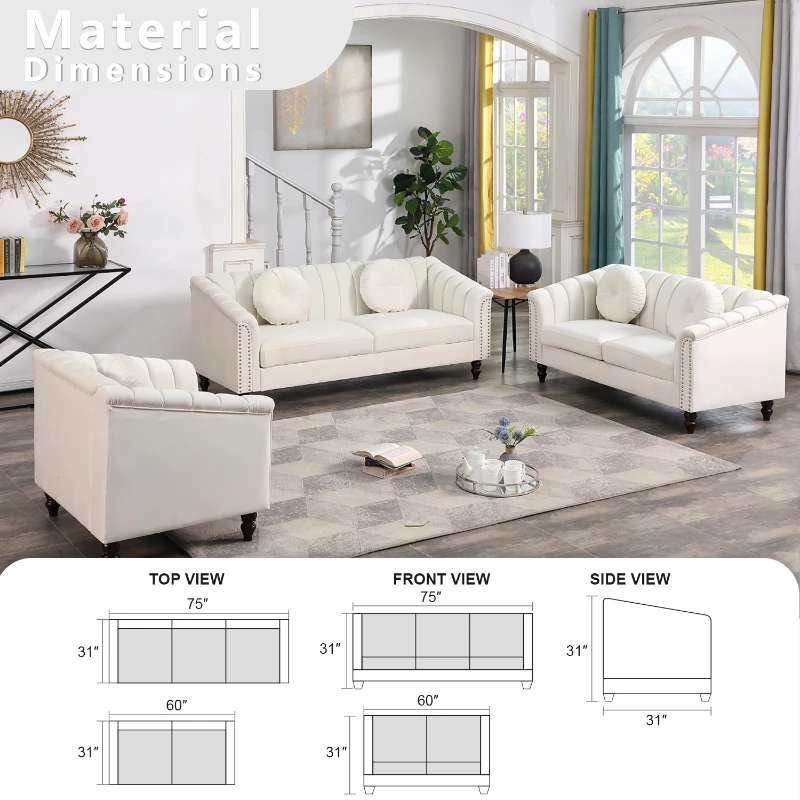 Luxury White Microfiber 3-Piece Couch Living Room Sofa Set Elegant and Comfortable Home Furniture Nordic Sofa Bed Lounge Chair