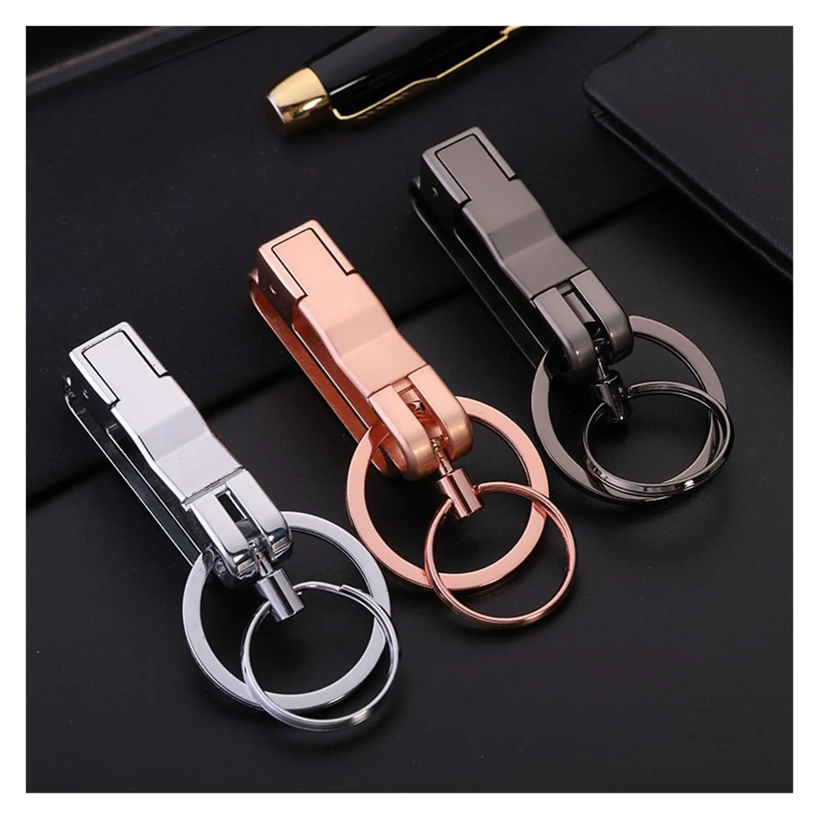 Metal Belt Clip Car Key Chain for Men, Detachable Dual Key Rings, Corrosion Resistant Anti-rust Key Holder