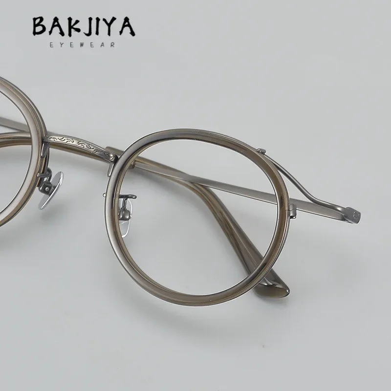 Vintage Handmade Acetate Titanium Round Optical Glasses Frame Ultra Light Men Women Myopia Prescription Eyeglasses Full Eyewear