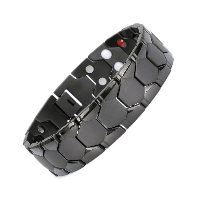 Bold Masculine Alloy Germanium Beads Magnetic Stones Bracelet Trendy Geometric European American Style Jewelry for Male