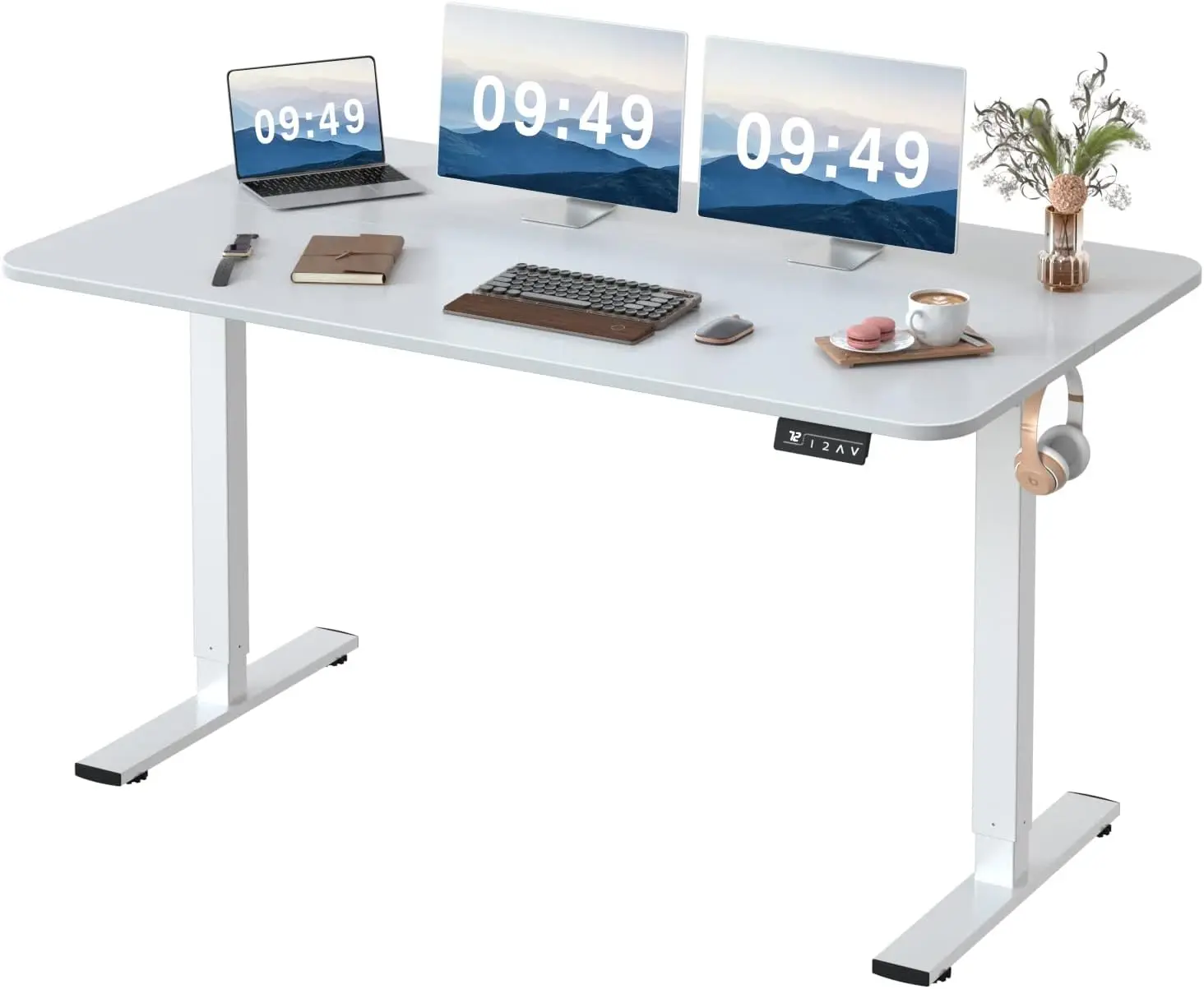 

Electric height adjustable upright office desk, large size 55 x 24 inches, sitting upright home office computer desk