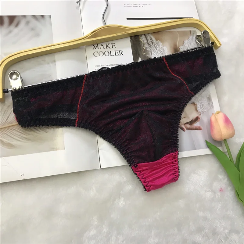 Erotic Solid Color Underwear Mid Waist Brief Sexy Men\'S Lace Panties Transparent Soft Comfortable Thongs Sissy for Gay Male