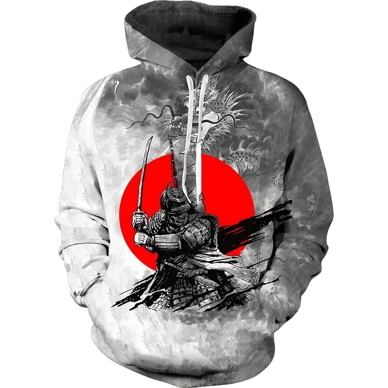 2024 Anime Samurai Culture Fashion Men's Hoodie 3D Print Long-sleeved Drawstring Sweatshirt Black Autumn And Winter Japanese