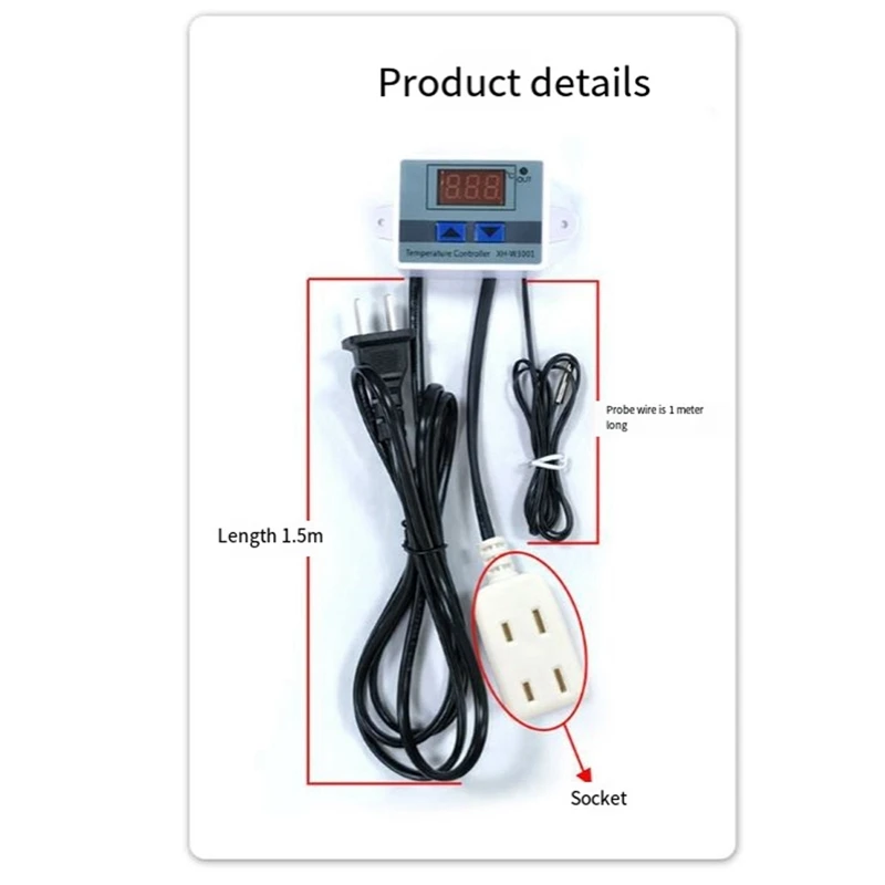 Controlador de temperatura LED Digital, interruptor de termostato electrónico con sonda impermeable y toma de temperatura, enchufe estadounidense duradero