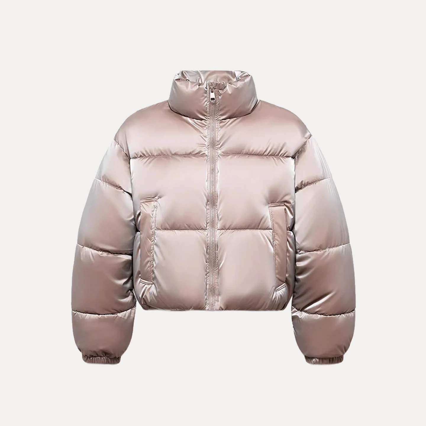 

Faionable Glossy Jaet Women's Simple Sle Winter New Arrival Z Brand Stand Fit Long Sve Zipper Closure Coat