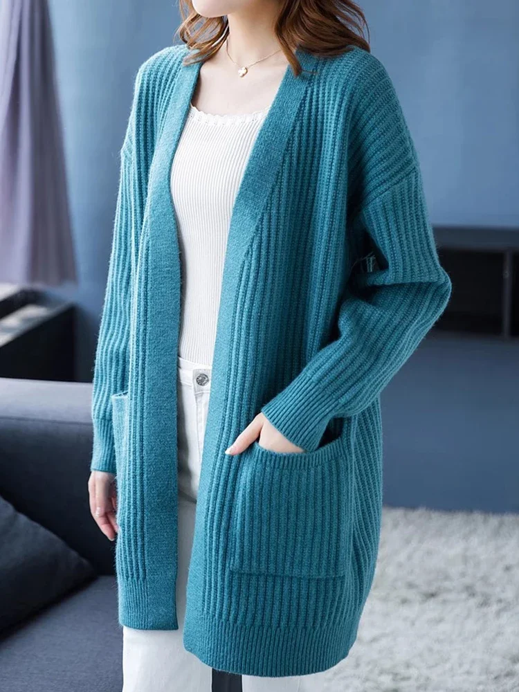 Oversize 5xl Casual Sweater Cardigan Mid Length Spring Loose Soft knitted Coats women elegant Solid Color Elastic Knitwears Tops