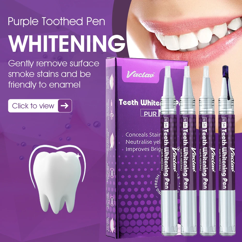 Vaclav V34 Purple Teeth Whitening Gel Pen Instant Teeth Whitening Pigment Pen for Removing Stain Restoring Yellow Tooth Color