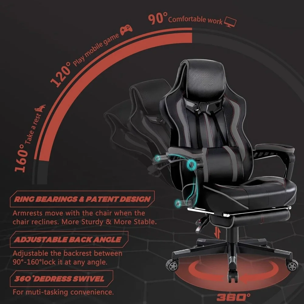 Gaming Chair for Adults with Footrest Reclining Computer Gaming Chairs, Big and Tall Ergonomic Game Chair Racing Chairs