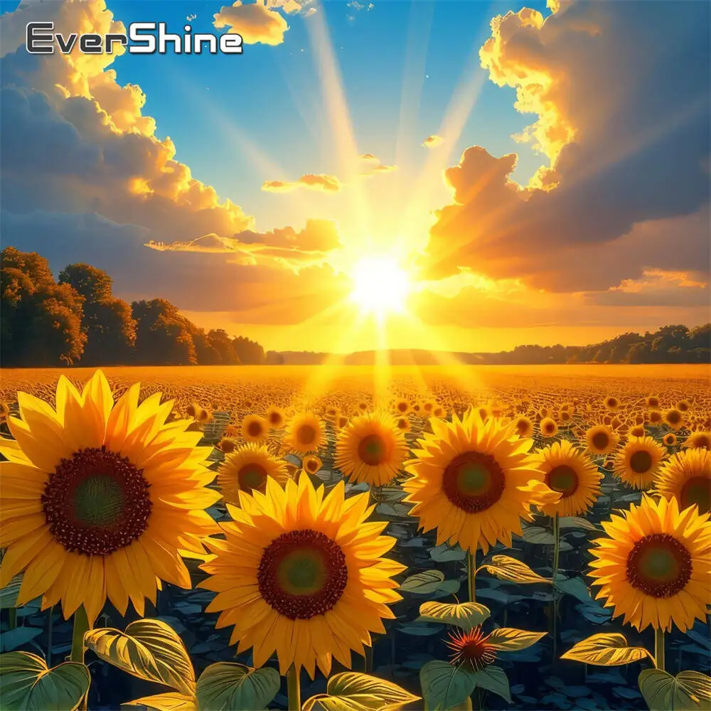 Evershine Diamond Painting Sunflower Craft Kit Mosaic Sunset Pattern For Adults Beginners Flower Embroidery Landscape Home Decor