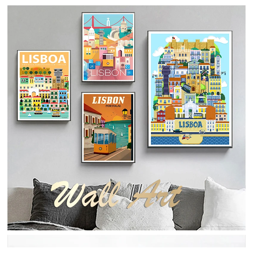 

Vintage Wall Kraft Posters Coated Wall Stickers Home Decor Pictures Gift Pop Art Lisbon Portugal Travel Canvas Paintings