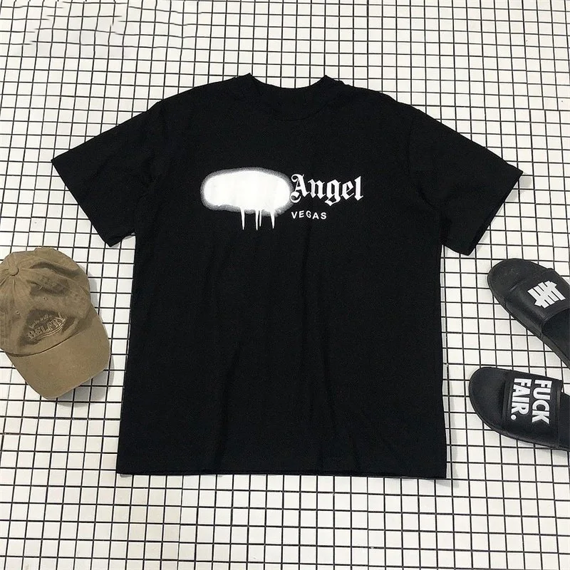 

Мужские и женские футболки из чистого хлопка с коротким рукавом, свободного кроя, оверсайз, с американским трендовым принтом в стиле готического ангела, расписанным спреем.