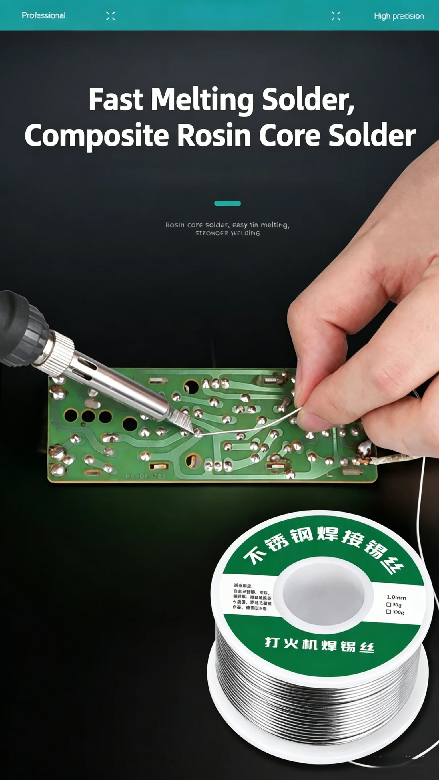 1,0 mm 20g 50g 100g Lötdraht mit Rosinkern, No-Clean FLUX 2,0% Lötdrahtrolle, Reparaturwerkzeug – Detail 7